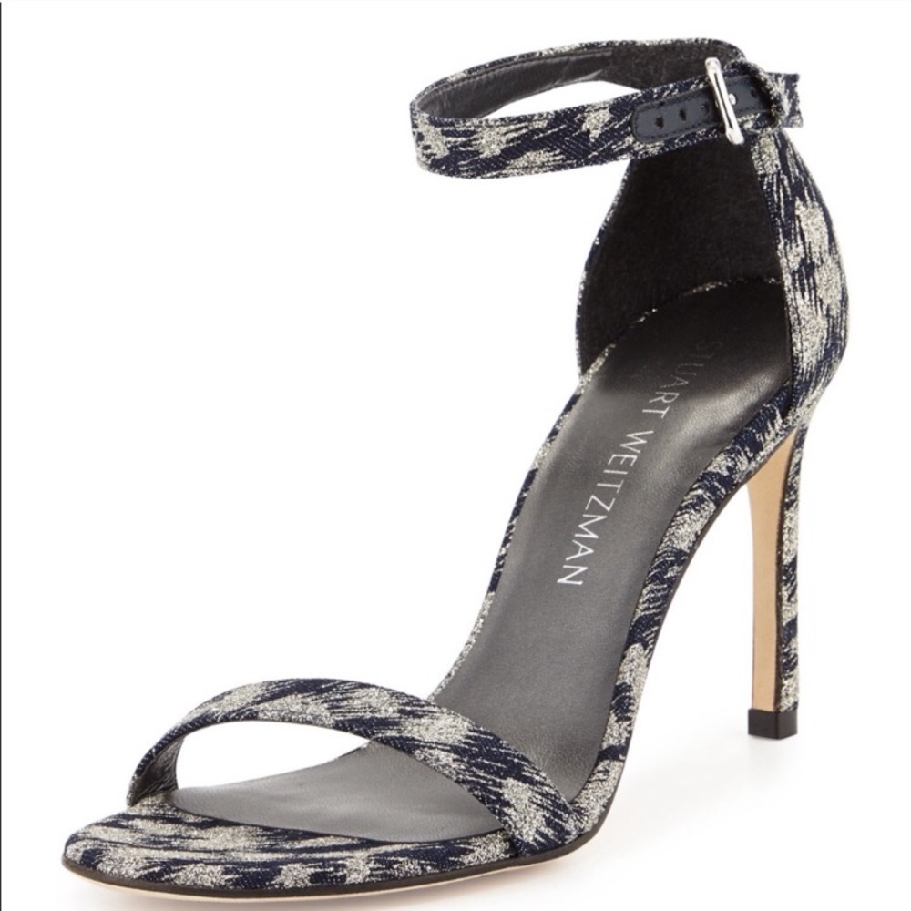 stuart weitzman navy and silver heels